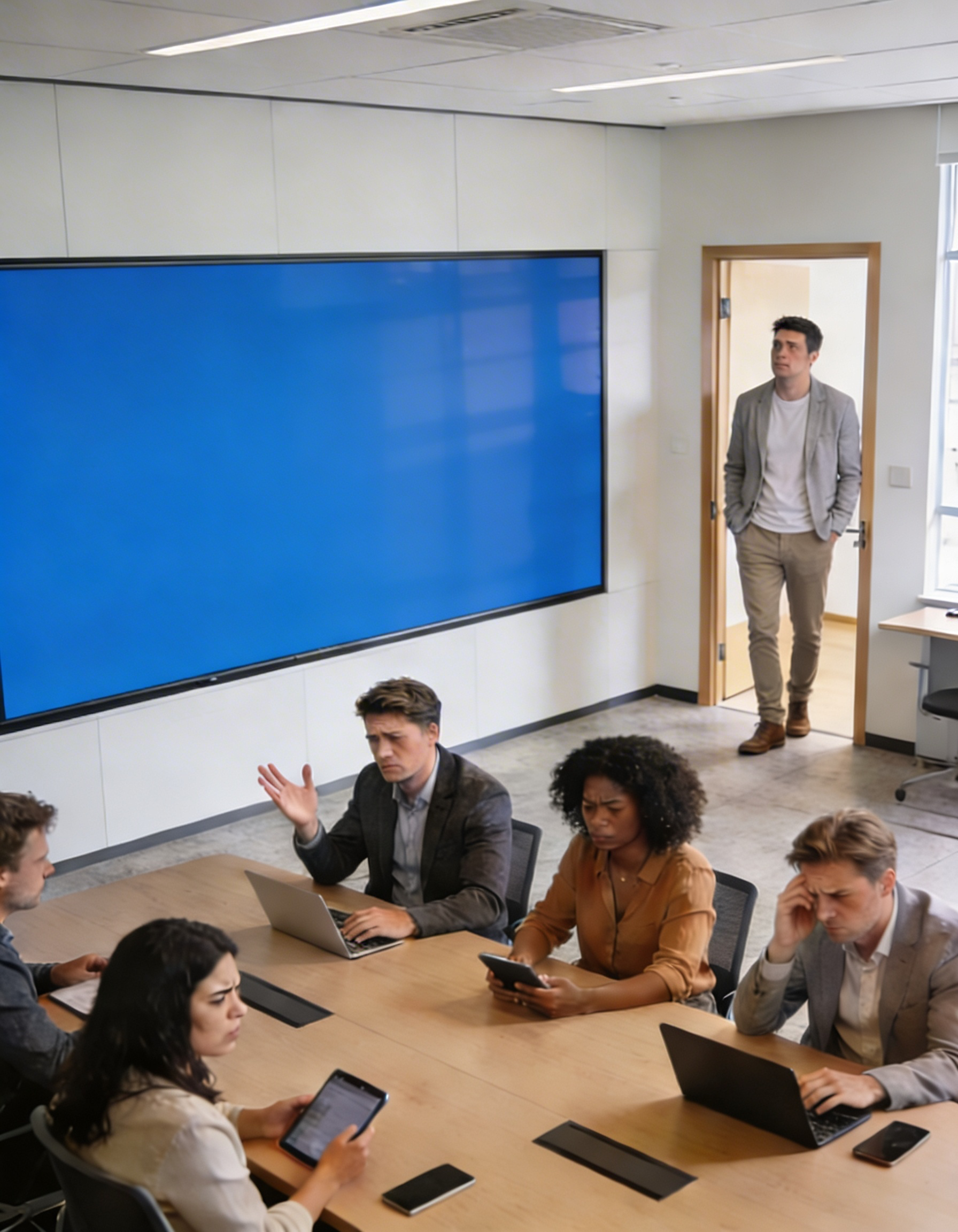 Konferenzraum mit nicht funktionierendem Display